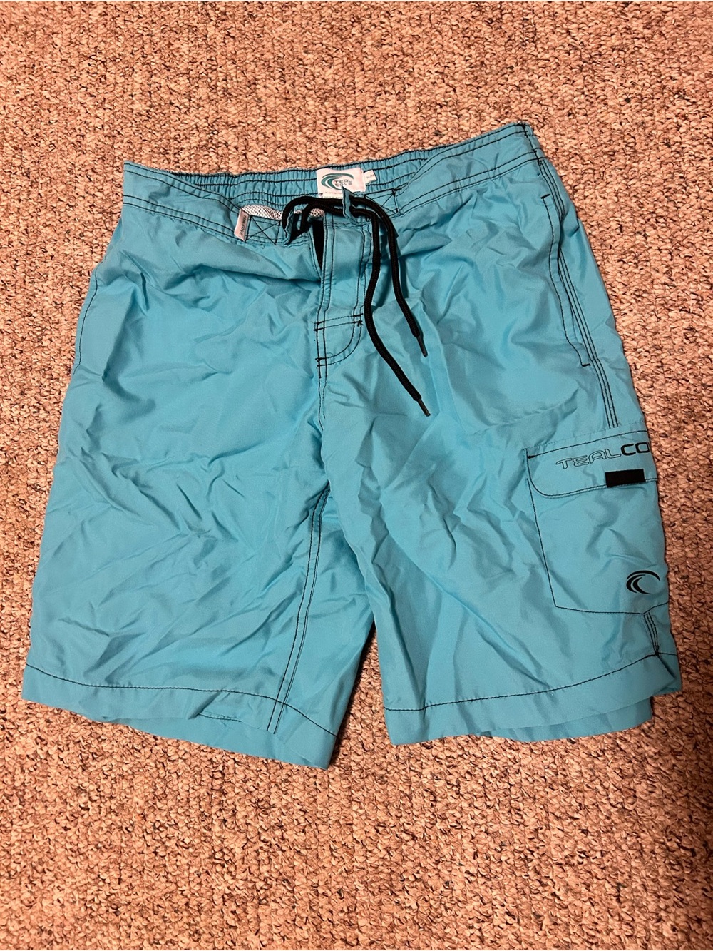 O'Neill Teal Board Shorts with Black Drawstring, size M